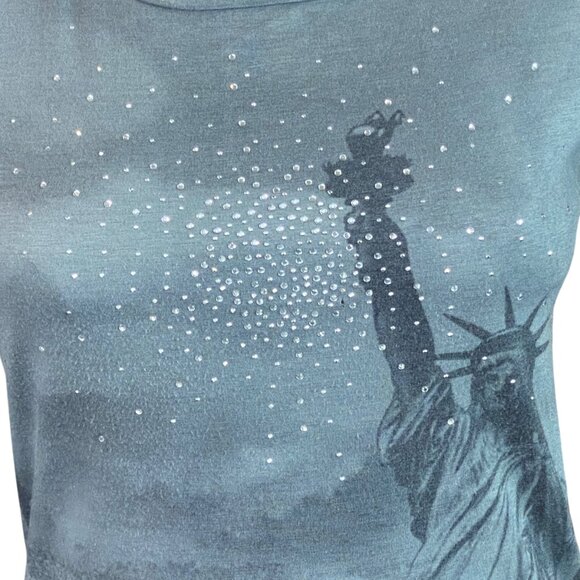 Cultureplug Graphic Tee Statue of Liberty Empire State Bldg Rhinestoned L #223K - Picture 5 of 8